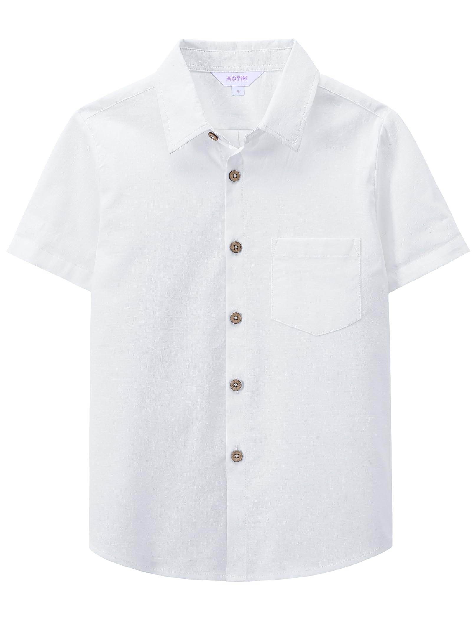 Boys Linen Shirt Casual Button Down Shirt Short Sleeve for Kids | Dress Shirt, Cotton-linen Blend, Lightweight, Solid Button Up Shirt, Collared, Easter, Picture Day, Family Photo, Graduation