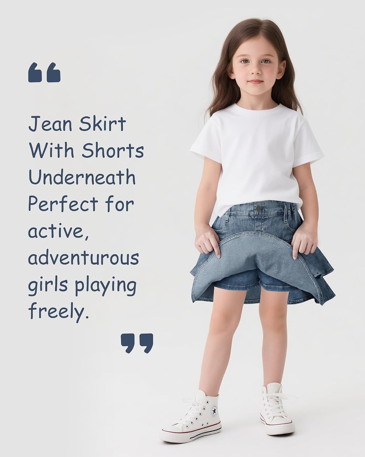 Girls Jean Skirt Toddler Girl Denim Skirt with Shorts Underneath Skorts 3T-10Y