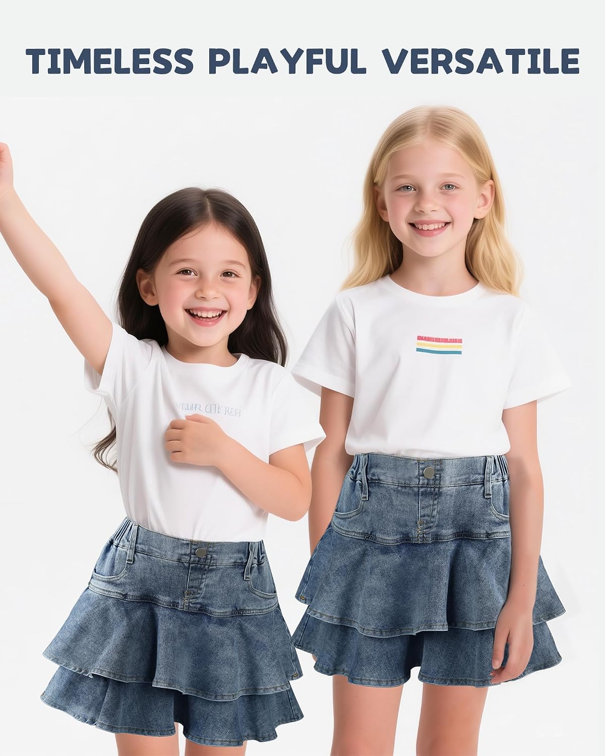 Girls Jean Skirt Toddler Girl Denim Skirt with Shorts Underneath Skorts 3T-10Y