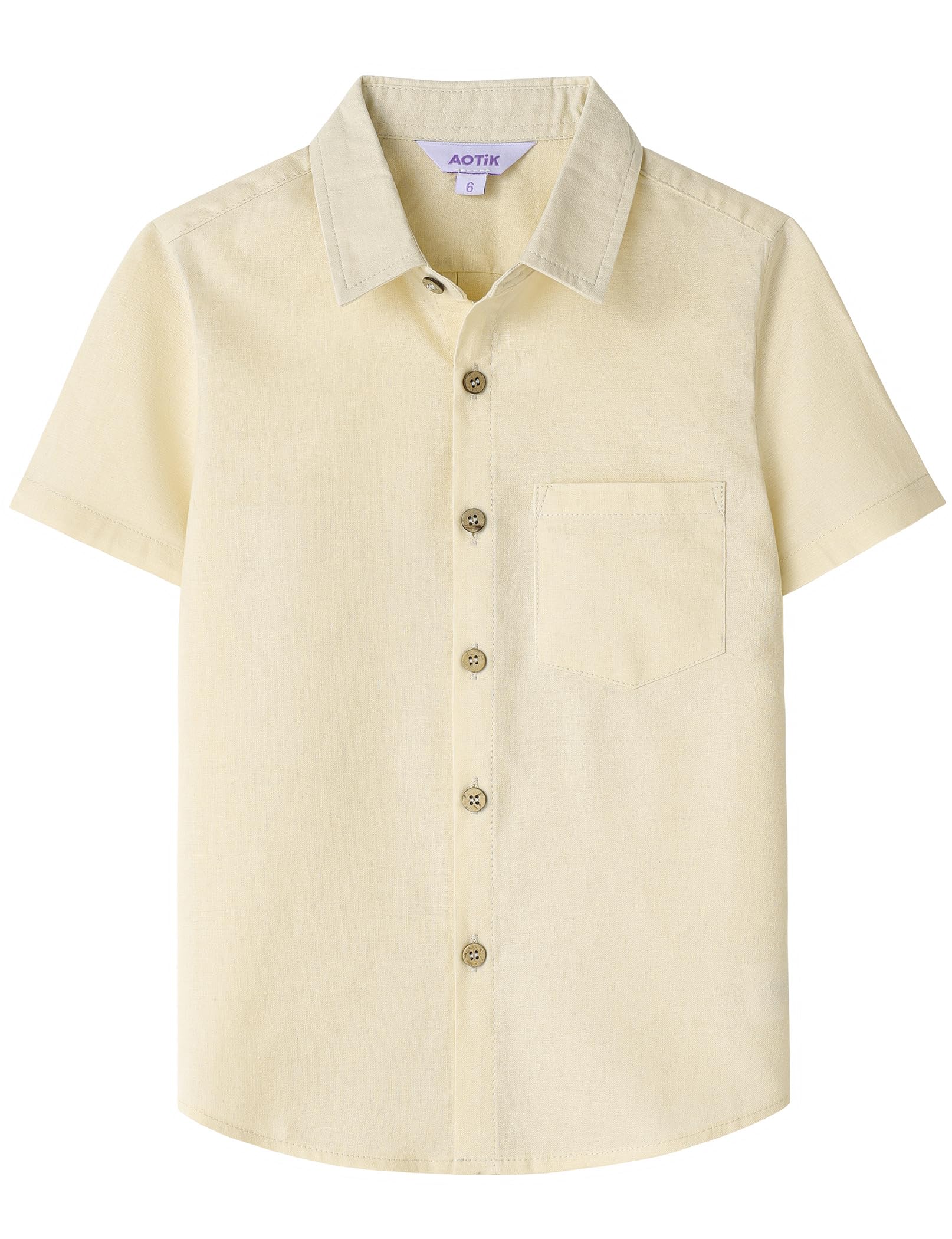 Boys Linen Shirt Casual Button Down Shirt Short Sleeve for Kids | Dress Shirt, Cotton-linen Blend, Lightweight, Solid Button Up Shirt, Collared, Easter, Picture Day, Family Photo, Graduation