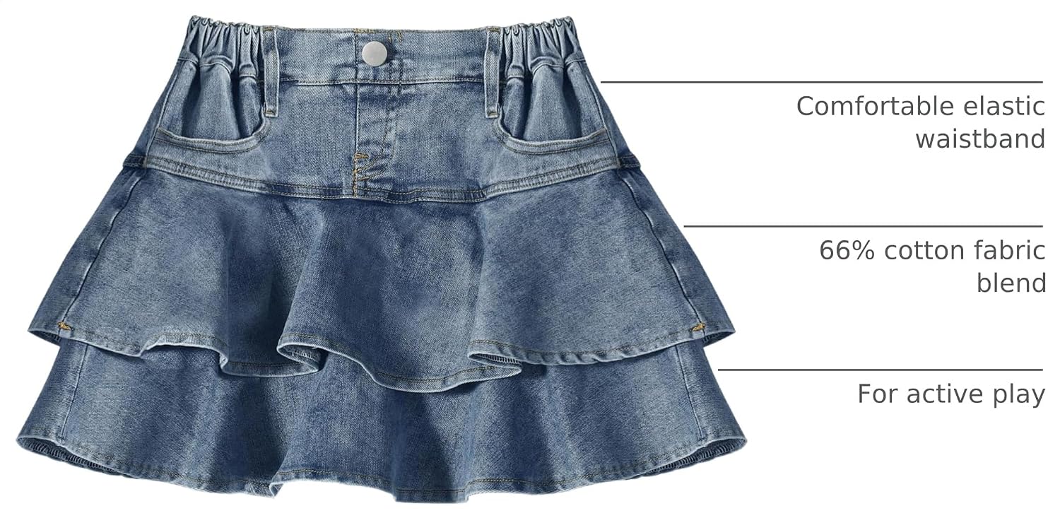 Girls Jean Skirt Toddler Girl Denim Skirt with Shorts Underneath Skorts 3T-10Y