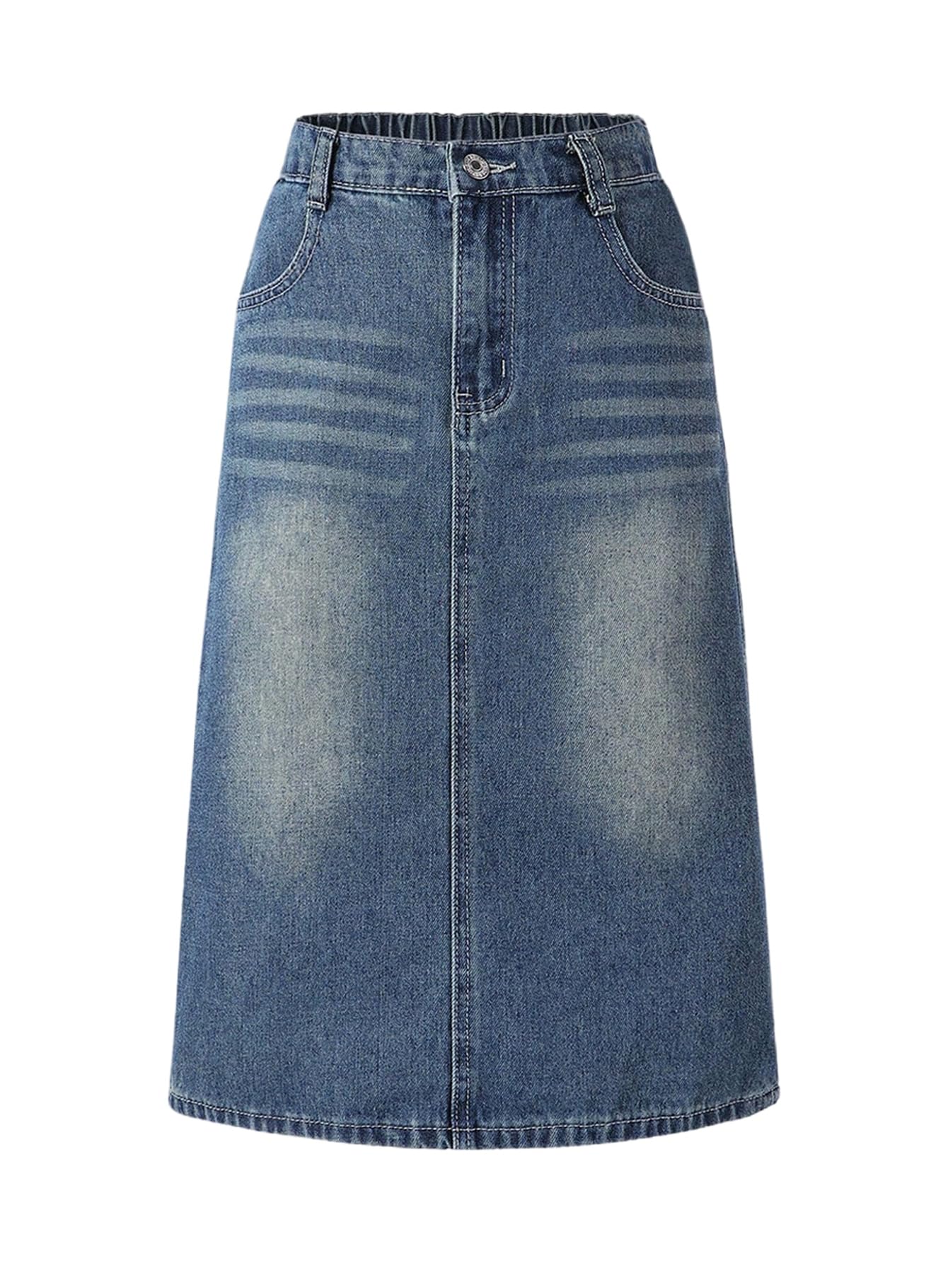 MakeMeChic Girl's Jean Skirt High Waisted Y2k Cute Denim Midi Skirts | Elastic Waist, with Pocket, Jean Skirt for Girls 8-12, Girls Long Denim Skirt, Girls Denim Skirt
