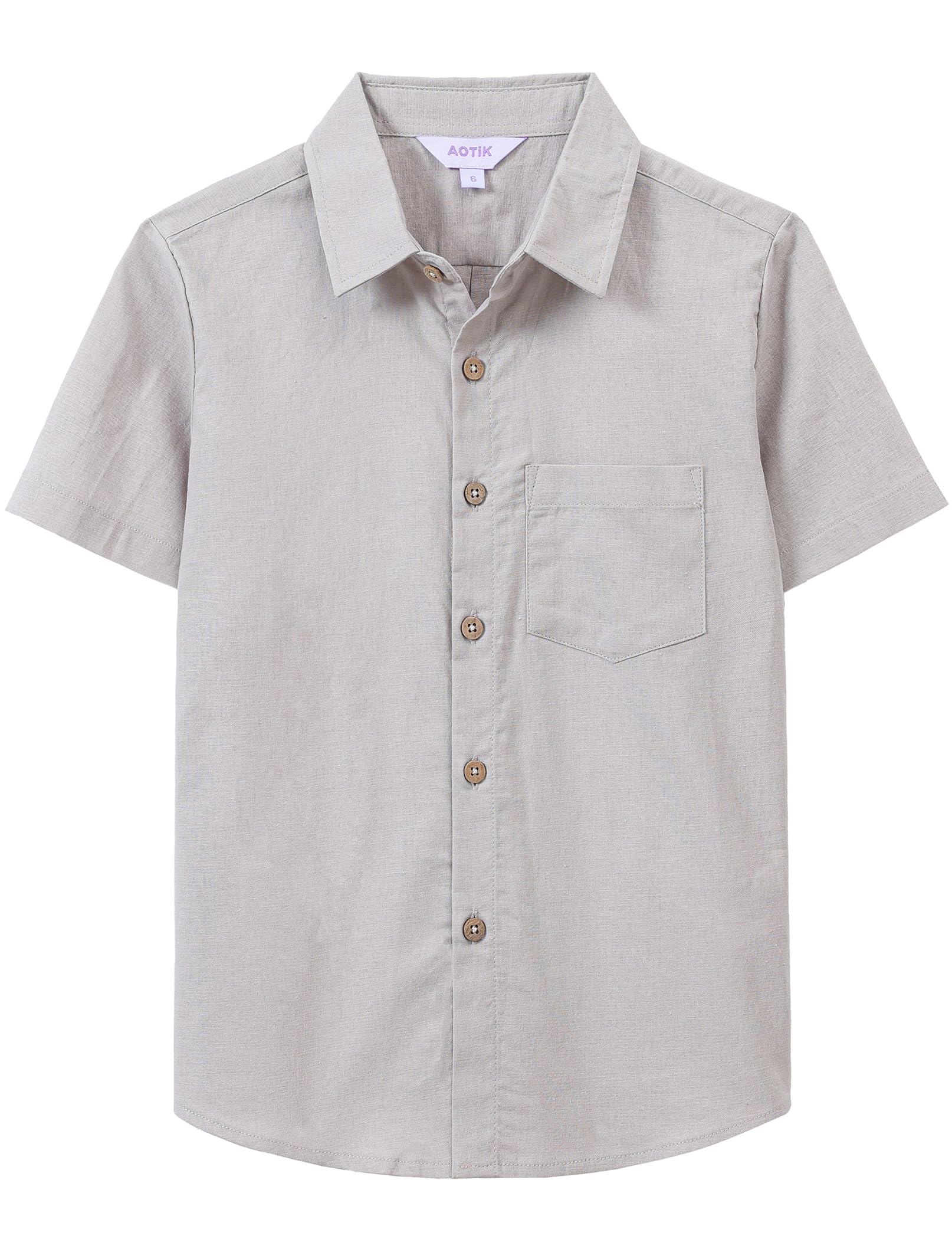 Boys Linen Shirt Casual Button Down Shirt Short Sleeve for Kids | Dress Shirt, Cotton-linen Blend, Lightweight, Solid Button Up Shirt, Collared, Easter, Picture Day, Family Photo, Graduation
