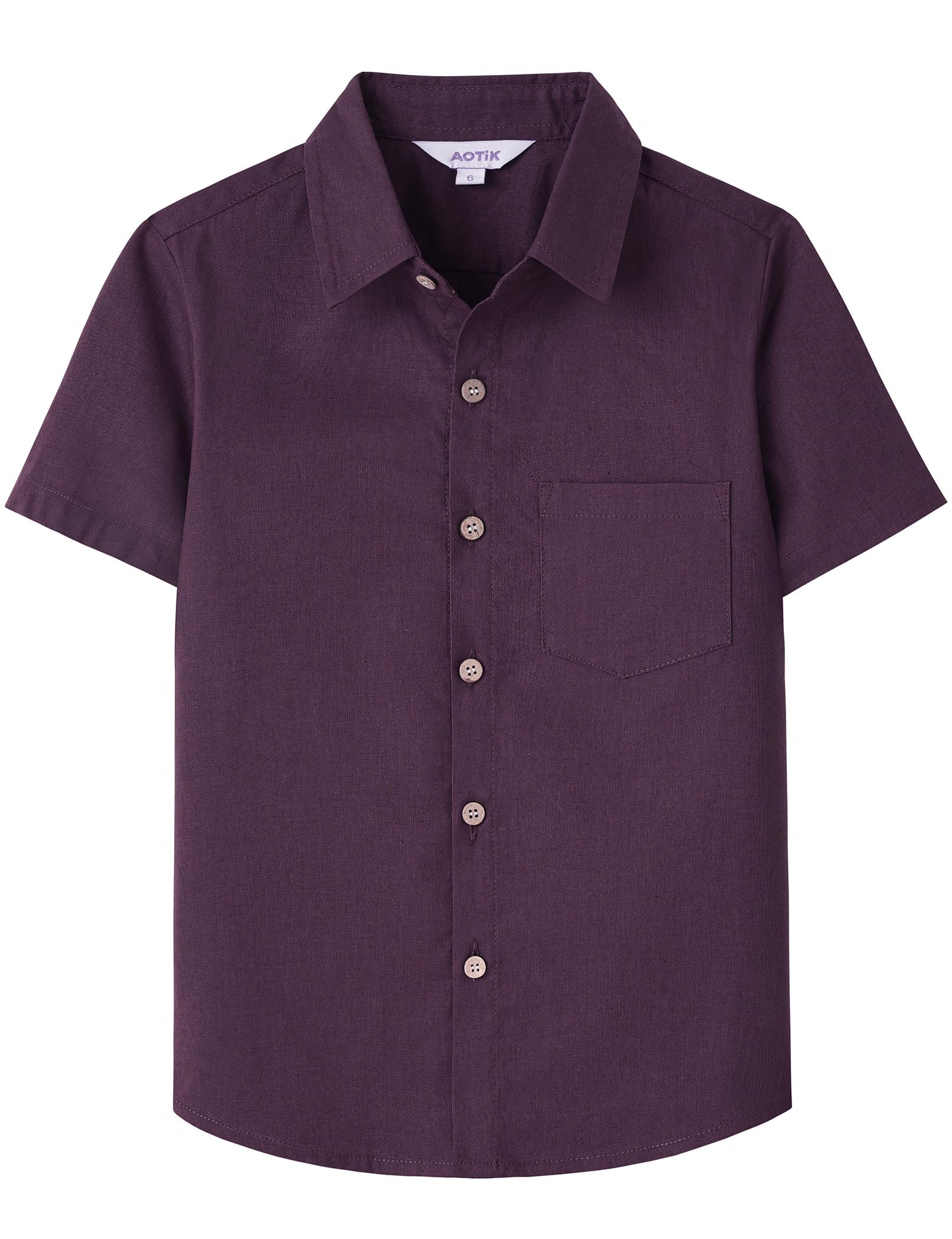 Boys Linen Shirt Casual Button Down Shirt Short Sleeve for Kids | Dress Shirt, Cotton-linen Blend, Lightweight, Solid Button Up Shirt, Collared, Easter, Picture Day, Family Photo, Graduation