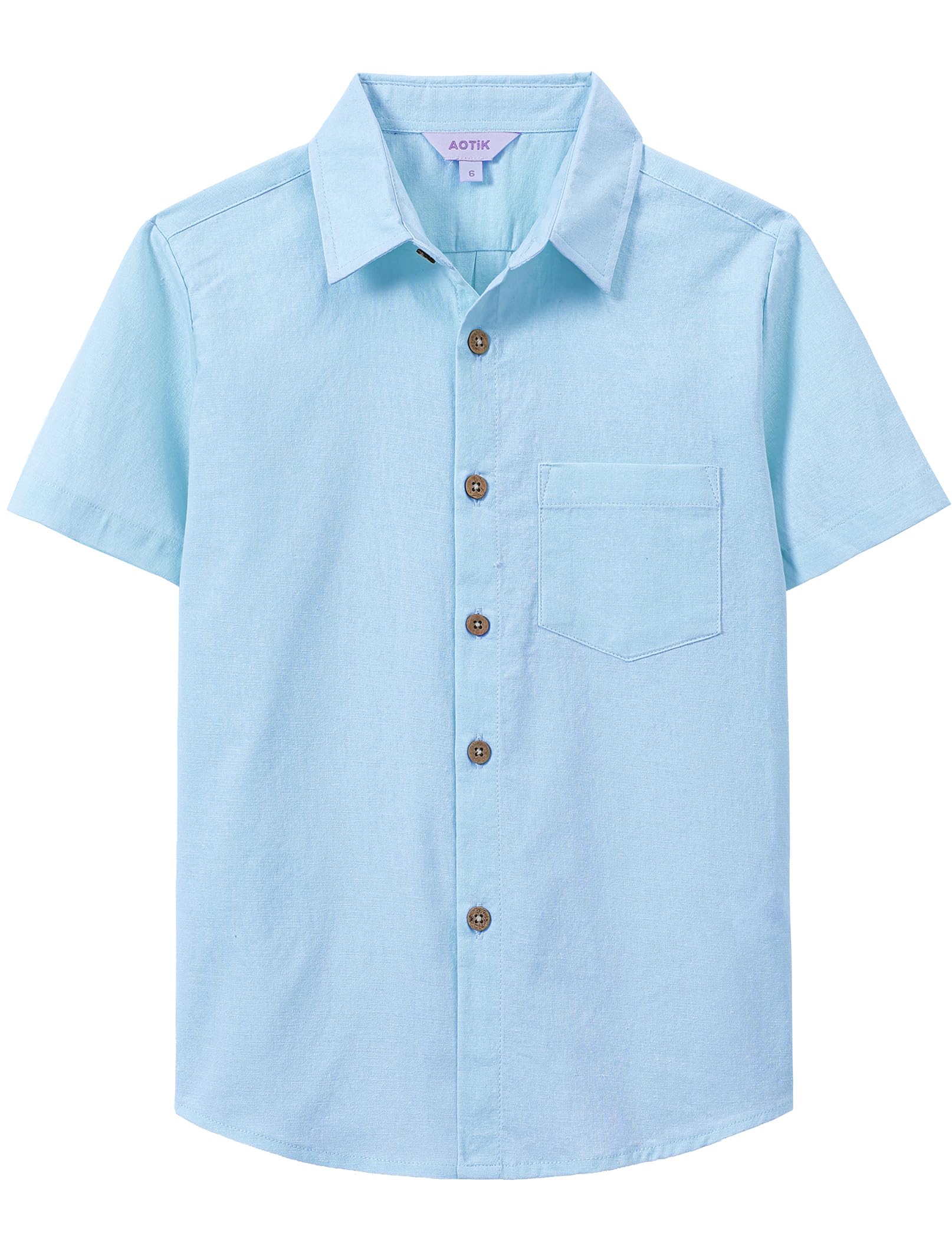 Boys Linen Shirt Casual Button Down Shirt Short Sleeve for Kids | Dress Shirt, Cotton-linen Blend, Lightweight, Solid Button Up Shirt, Collared, Easter, Picture Day, Family Photo, Graduation