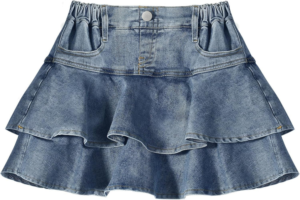Girls Jean Skirt Toddler Girl Denim Skirt with Shorts Underneath Skorts 3T-10Y