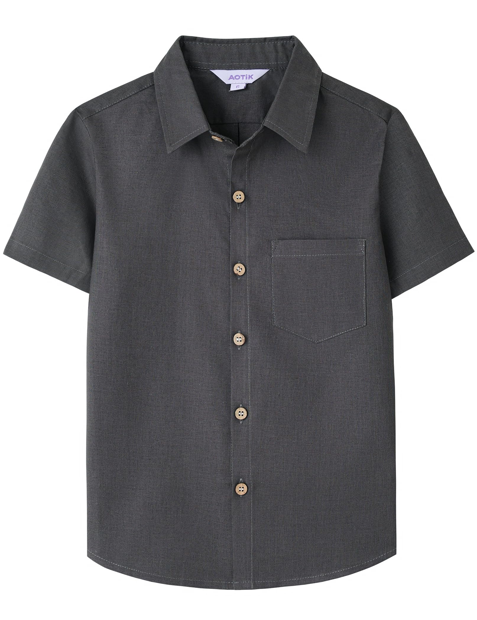 Boys Linen Shirt Casual Button Down Shirt Short Sleeve for Kids | Dress Shirt, Cotton-linen Blend, Lightweight, Solid Button Up Shirt, Collared, Easter, Picture Day, Family Photo, Graduation
