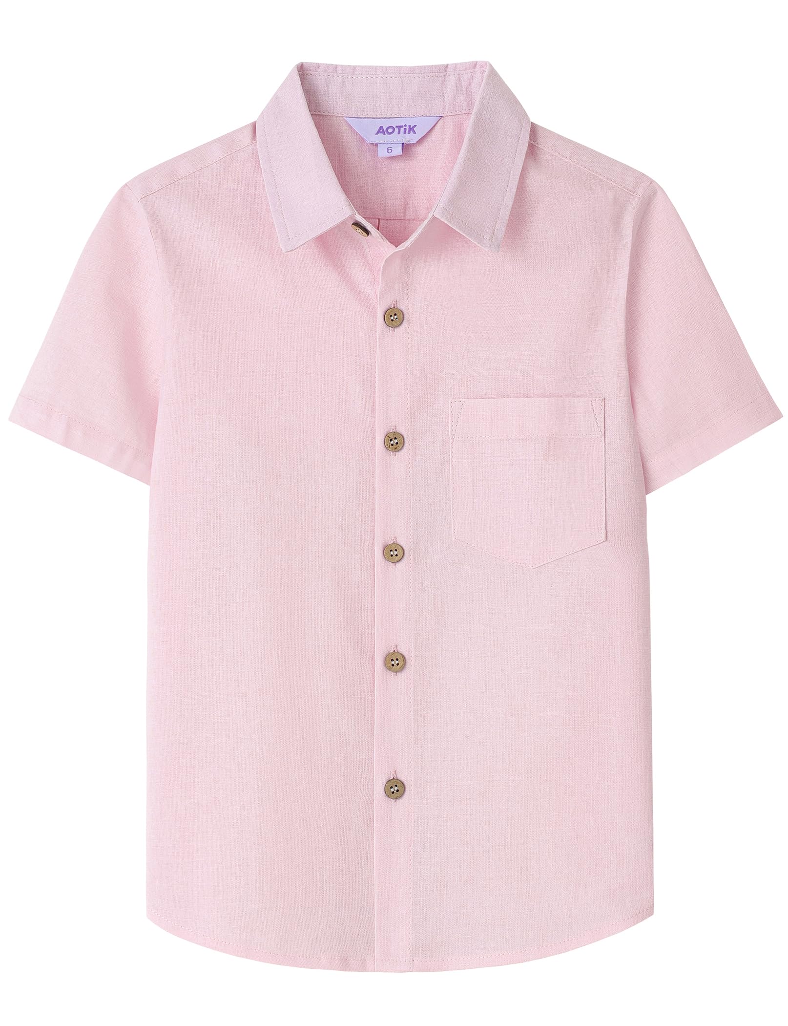 Boys Linen Shirt Casual Button Down Shirt Short Sleeve for Kids | Dress Shirt, Cotton-linen Blend, Lightweight, Solid Button Up Shirt, Collared, Easter, Picture Day, Family Photo, Graduation