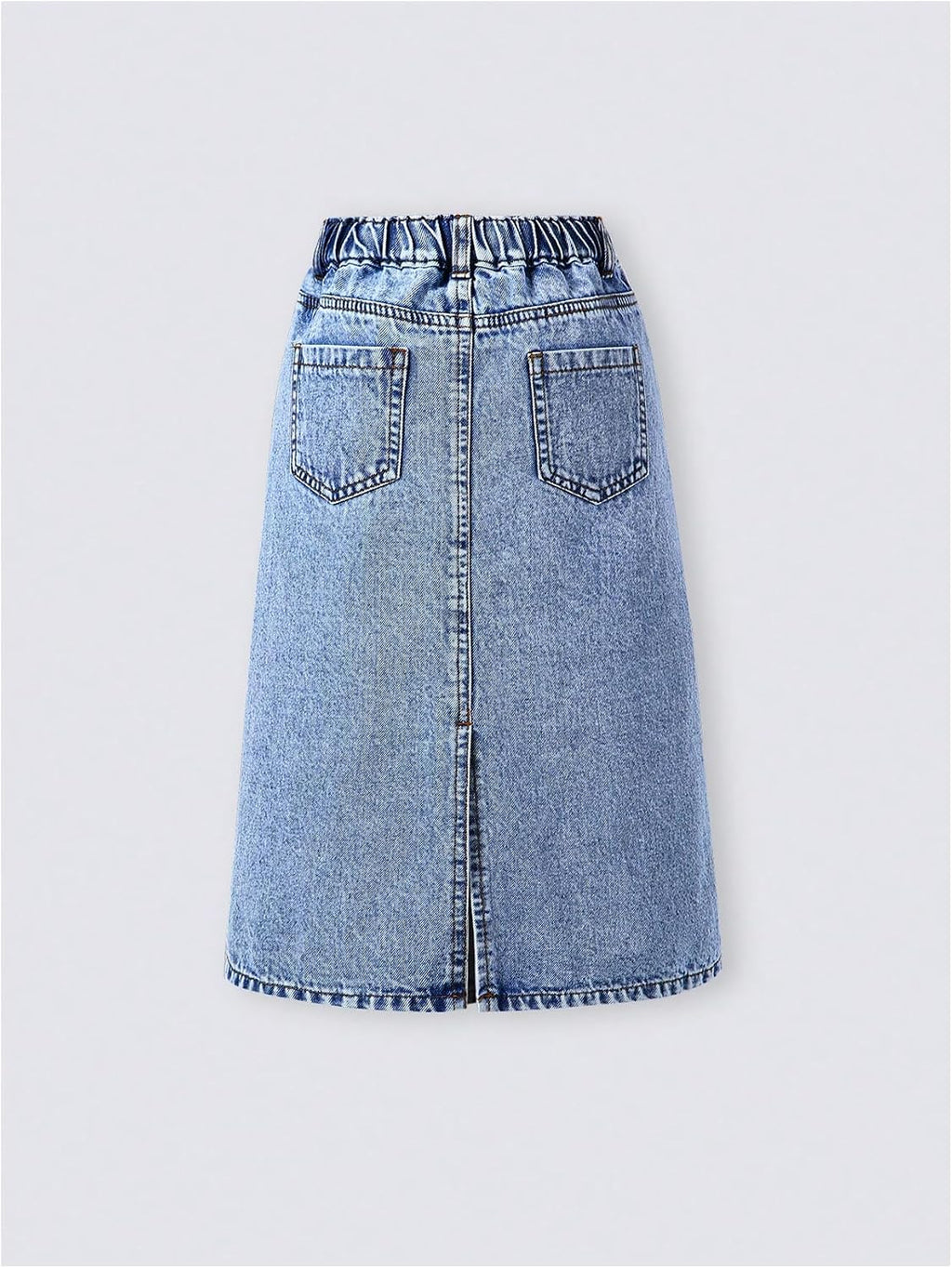 MakeMeChic Girl's Jean Skirt High Waisted Y2k Cute Denim Midi Skirts | Elastic Waist, with Pocket, Jean Skirt for Girls 8-12, Girls Long Denim Skirt, Girls Denim Skirt