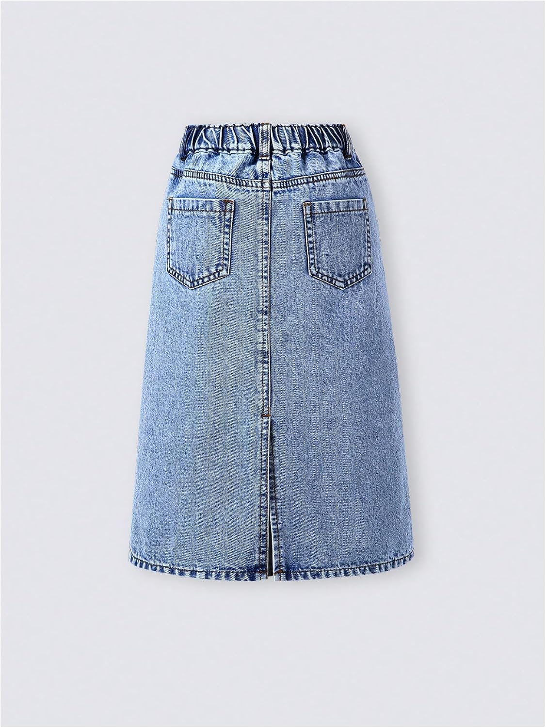 MakeMeChic Girl's Jean Skirt High Waisted Y2k Cute Denim Midi Skirts | Elastic Waist, with Pocket, Jean Skirt for Girls 8-12, Girls Long Denim Skirt, Girls Denim Skirt