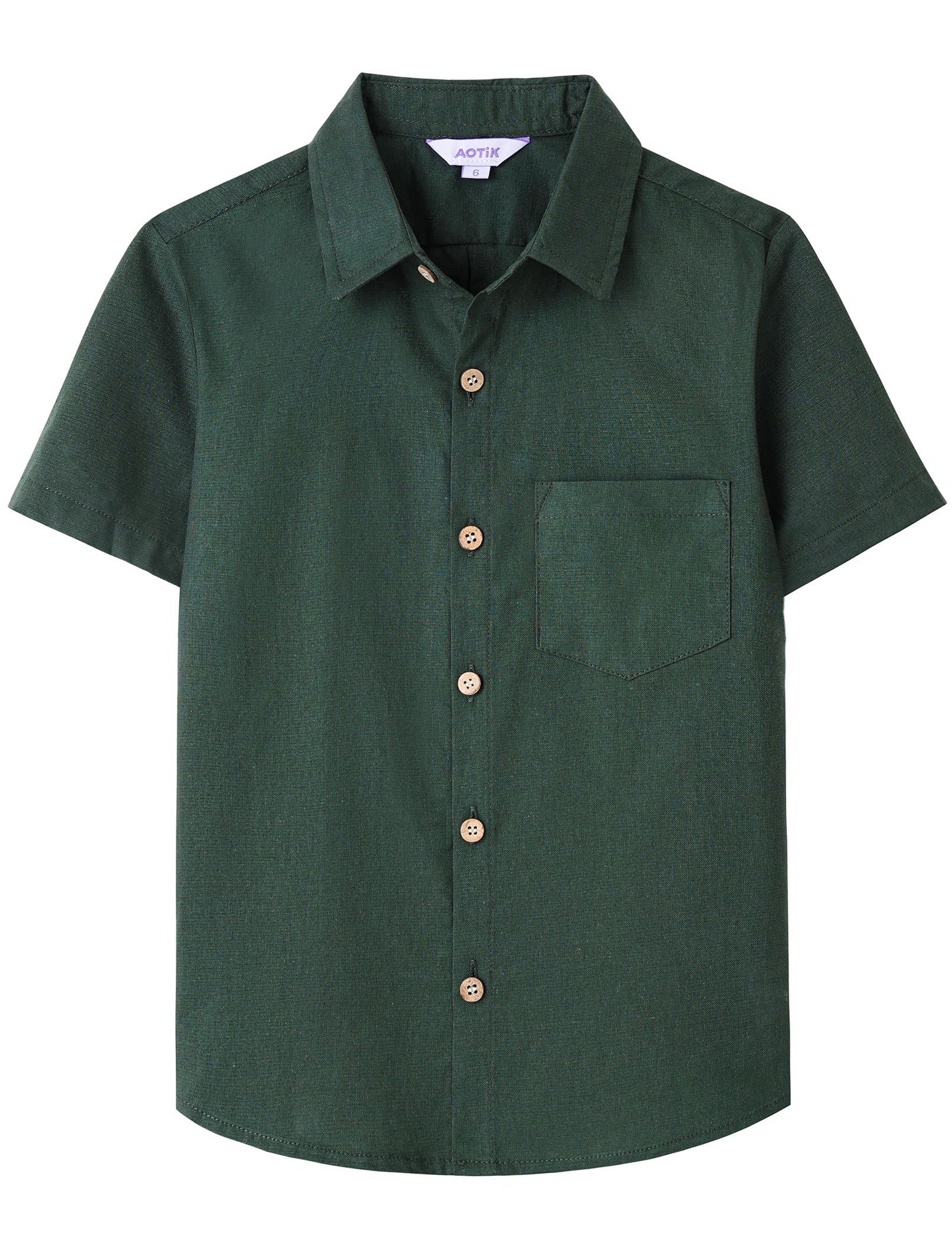 Boys Linen Shirt Casual Button Down Shirt Short Sleeve for Kids | Dress Shirt, Cotton-linen Blend, Lightweight, Solid Button Up Shirt, Collared, Easter, Picture Day, Family Photo, Graduation