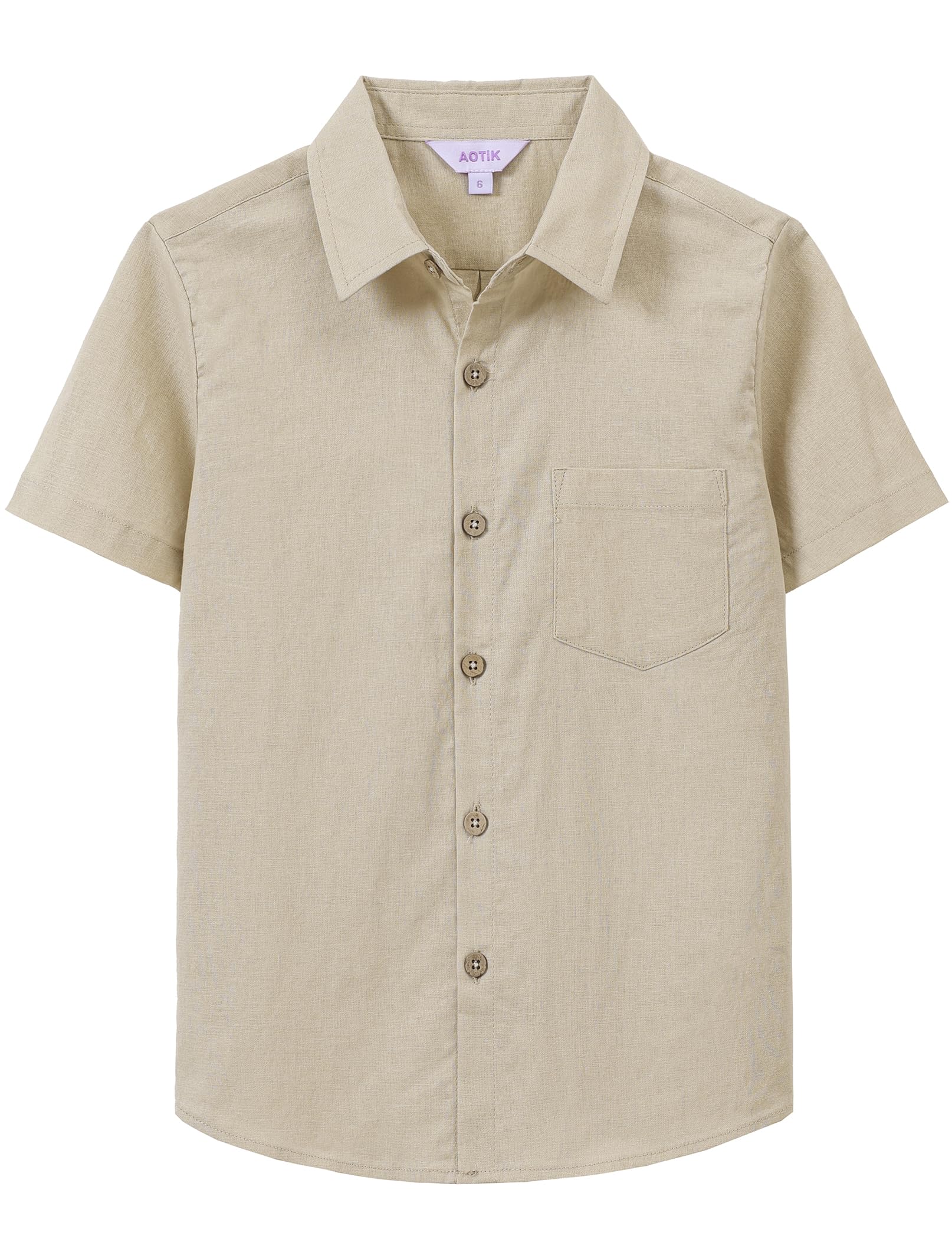 Boys Linen Shirt Casual Button Down Shirt Short Sleeve for Kids | Dress Shirt, Cotton-linen Blend, Lightweight, Solid Button Up Shirt, Collared, Easter, Picture Day, Family Photo, Graduation