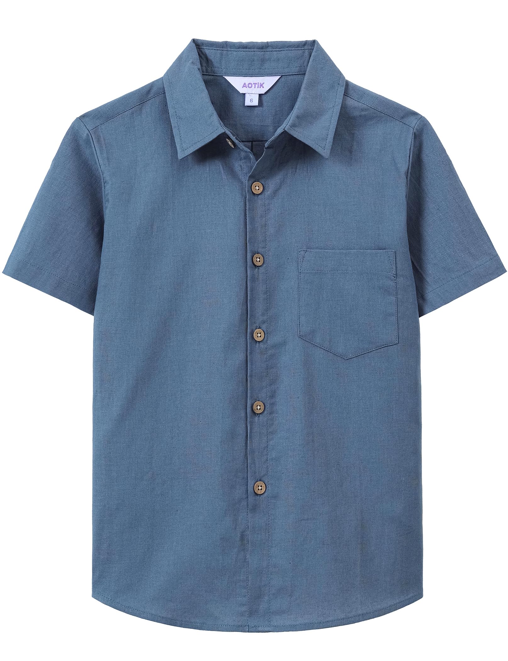 Boys Linen Shirt Casual Button Down Shirt Short Sleeve for Kids | Dress Shirt, Cotton-linen Blend, Lightweight, Solid Button Up Shirt, Collared, Easter, Picture Day, Family Photo, Graduation