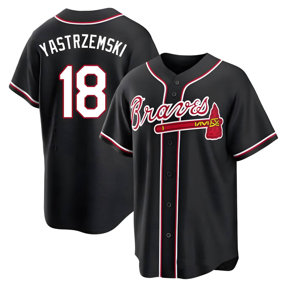 tores A.Braves #18 Mike Yastrzemski player Black Replica Fashion Out Stitched Jerseys