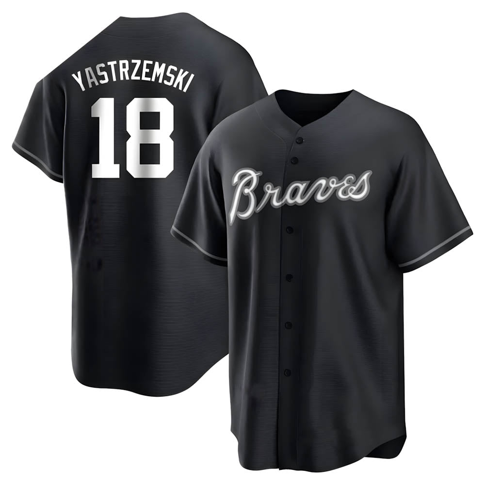 tores A.Braves #18 Mike Yastrzemski player Black&White Replica Stitched Jerseys
