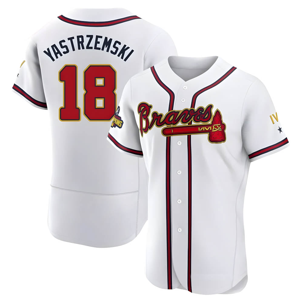 tores A.Braves #18 Mike Yastrzemski player Gold Authentic White Program Stitched Jerseys