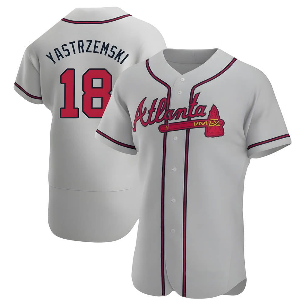 tores A.Braves #18 Mike Yastrzemski player Gray Authentic Road Stitched Jerseys