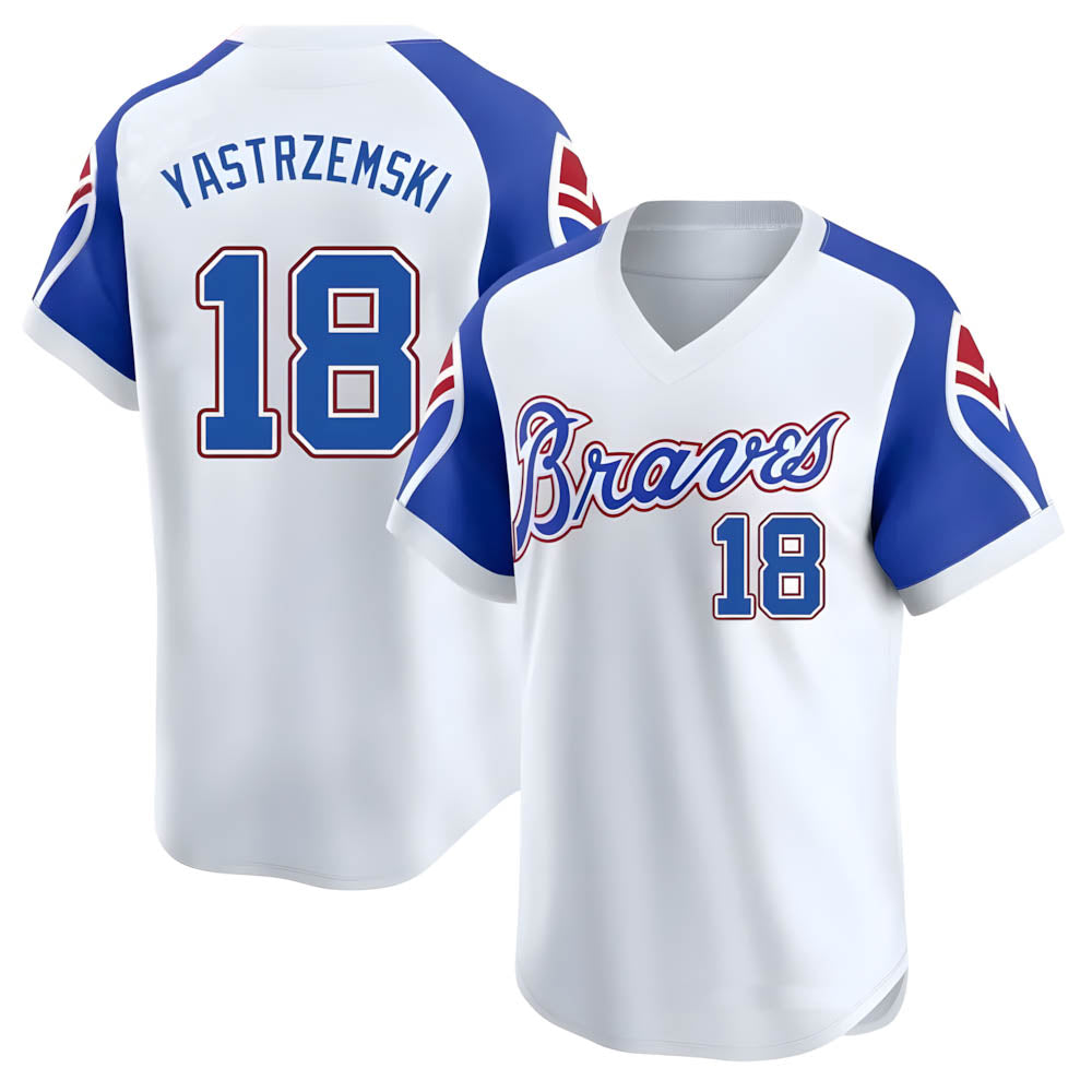 tores A.Braves #18 Mike Yastrzemski player White Limited Throwback Cooperstown Collection Stitched Jerseys