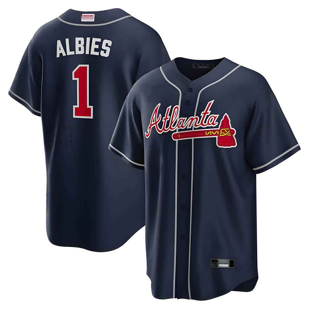 tores A.Braves #1 Ozzie Albies Player Navy Alternate Stitched Jerseys