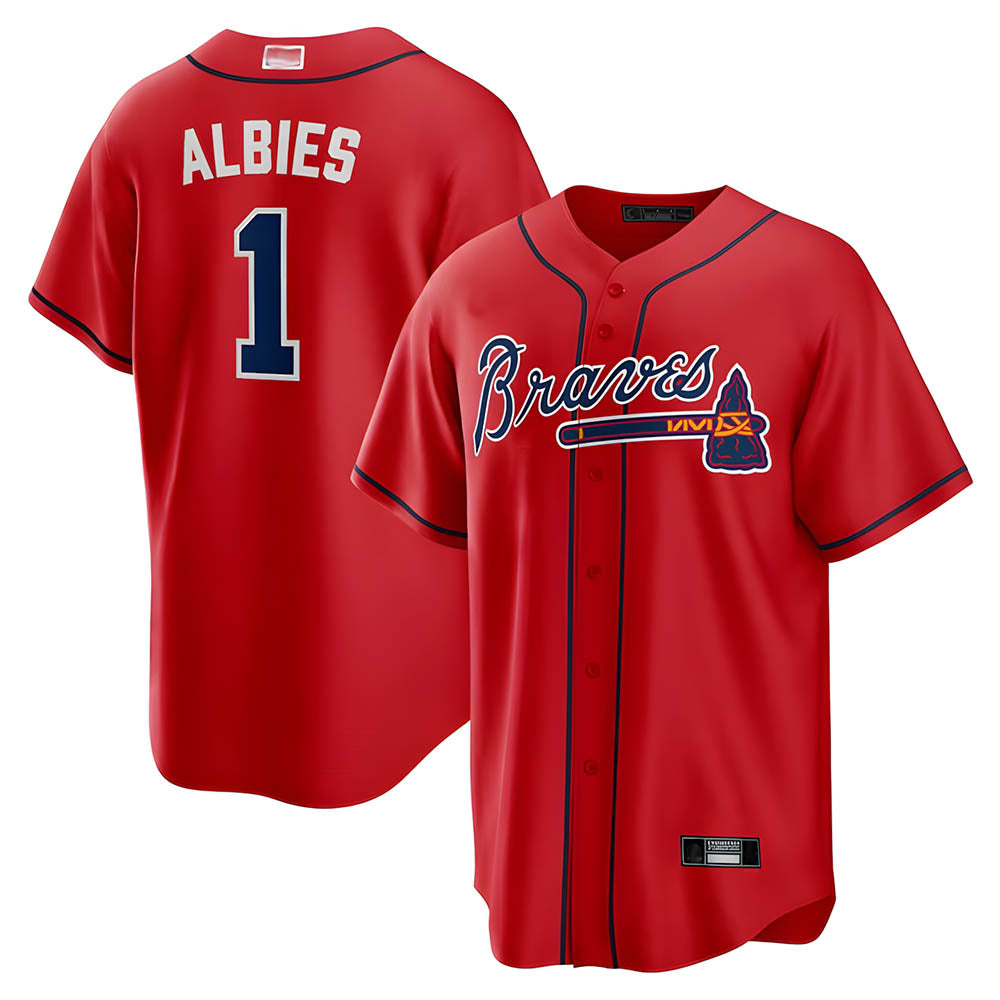 tores A.Braves #1 Ozzie Albies Player Red Alternate Stitched Jerseys