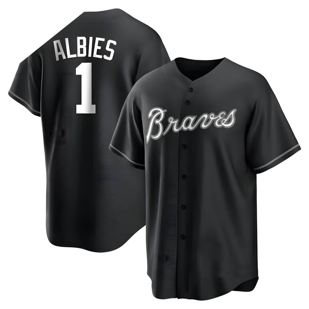 tores A.Braves #1 Ozzie Albies Player Black&White Replica Stitched Jerseys