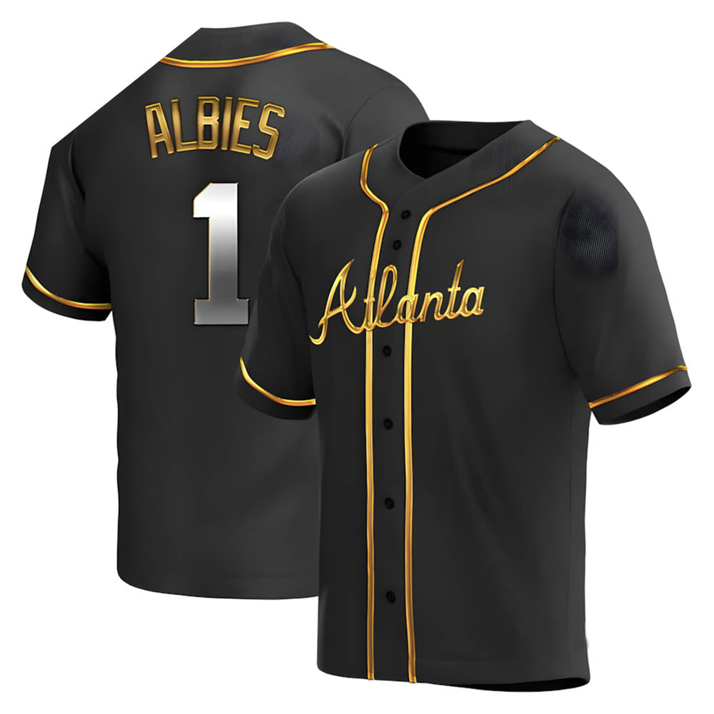tores A.Braves #1 Ozzie Albies Player Gold Replica Black en Alternate Stitched Jerseys