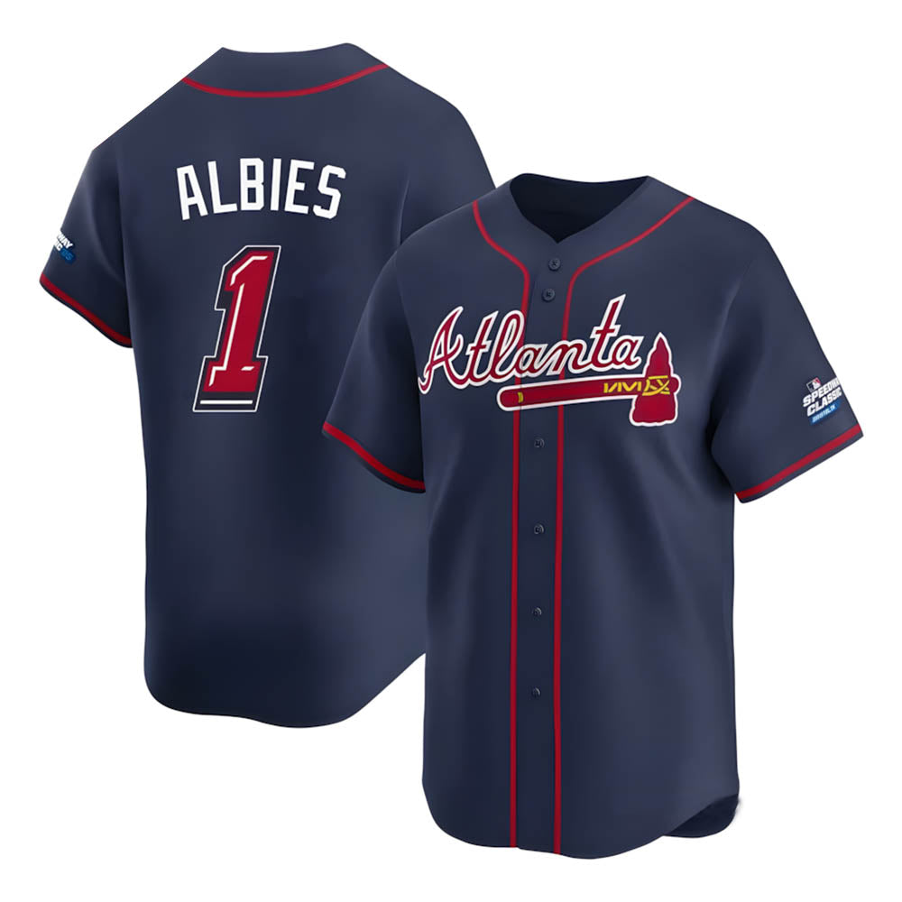 tores A.Braves #1 Ozzie Albies Player Navy Limited 2025 Speedway Classic Alternate Stitched Jerseys