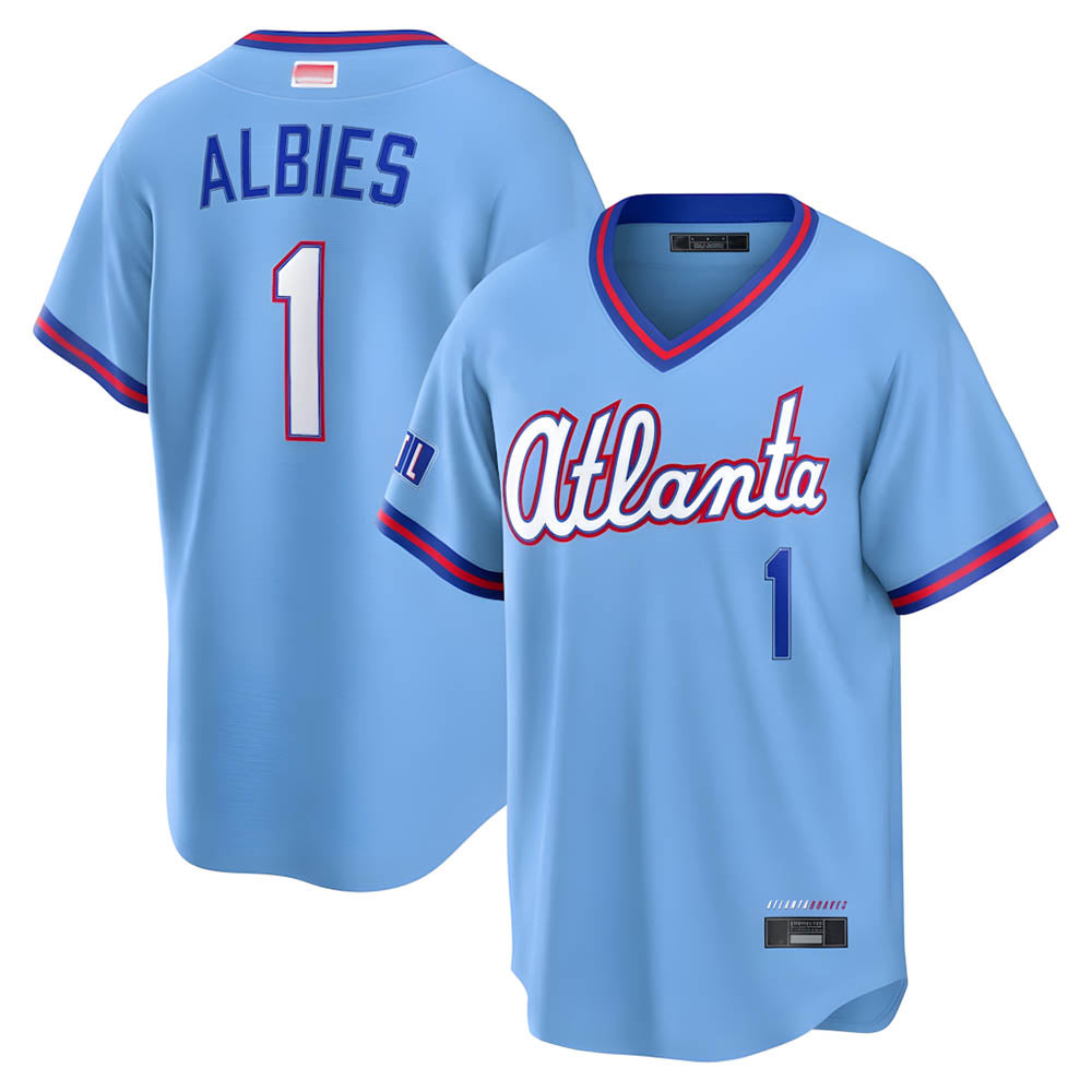 tores A.Braves #1 Ozzie Albies Player Powder Blue 2026 City Connect T shirt Stitched Jerseys