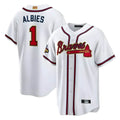 tores A.Braves #1 Ozzie Albies Player White World Series Gold Program Stitched Jerseys