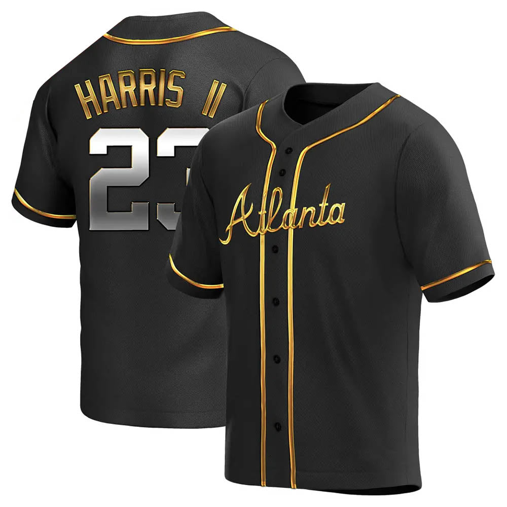 tores A.Braves #23 Michael Harris II player Gold Replica Black en Alternate Stitched Jerseys