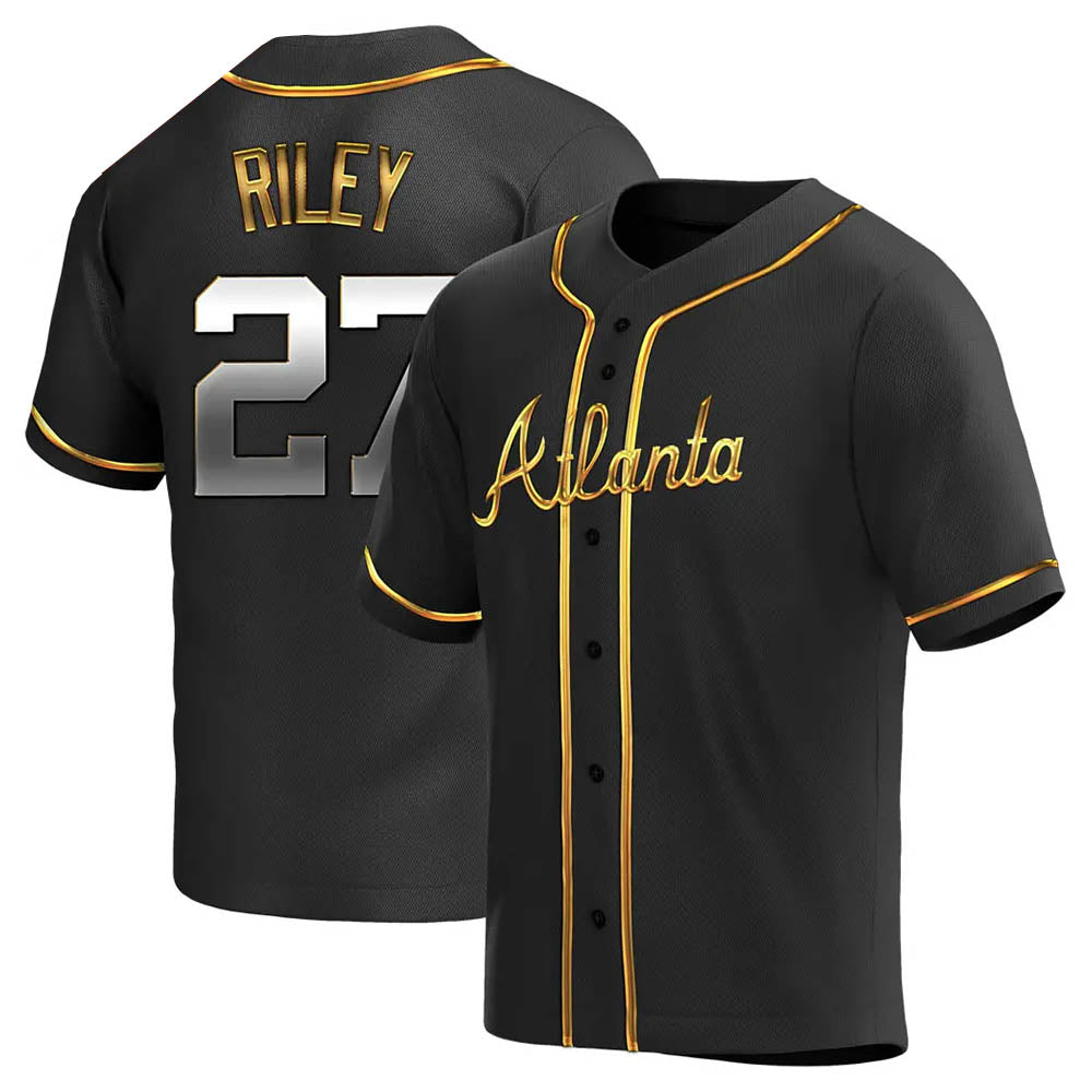 tores A.Braves #27 Austin Riley Player Black&Gold Replica en Alternate Stitched Jerseys