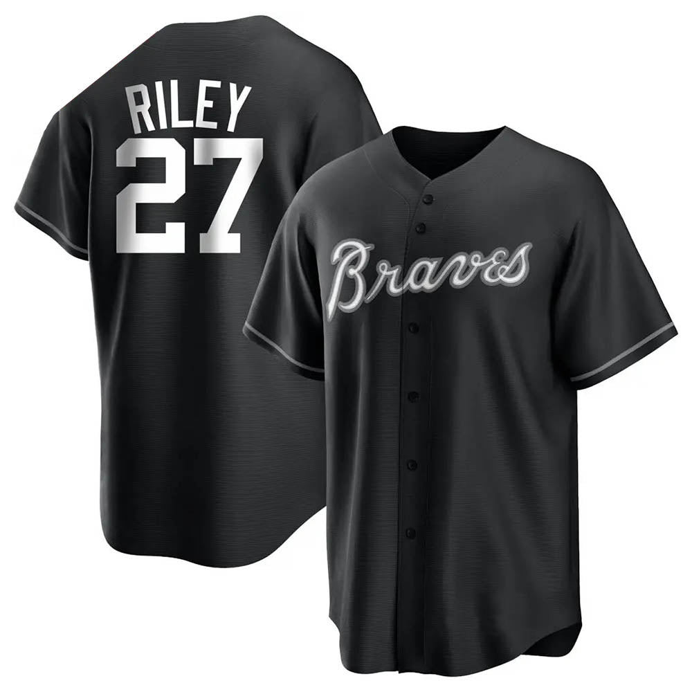 tores A.Braves #27 Austin Riley Player Black&White Replica Stitched Jerseys