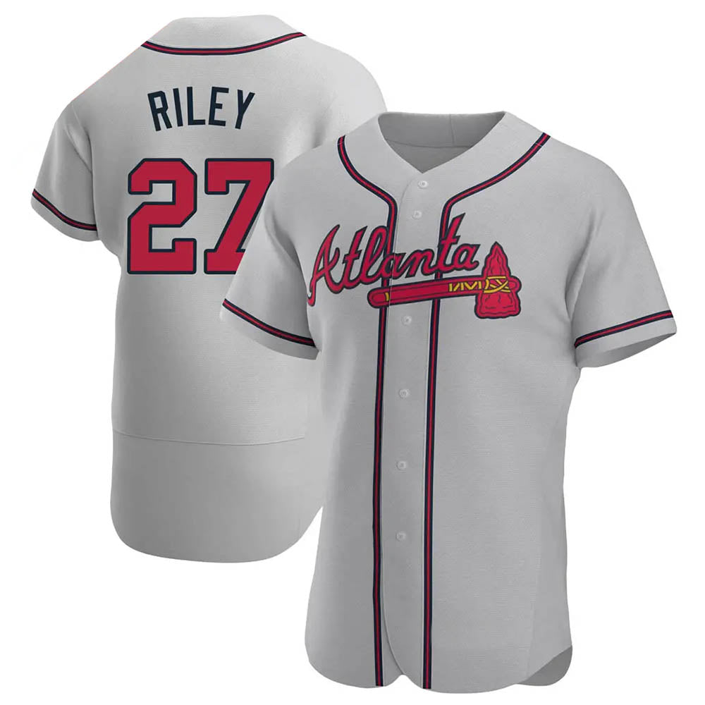 tores A.Braves #27 Austin Riley Player Gray Authentic Road Stitched Jerseys