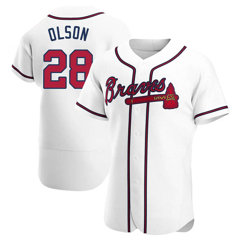 tores A.Braves #28 Matt Olson Player White Authentic Home Stitched Jerseys