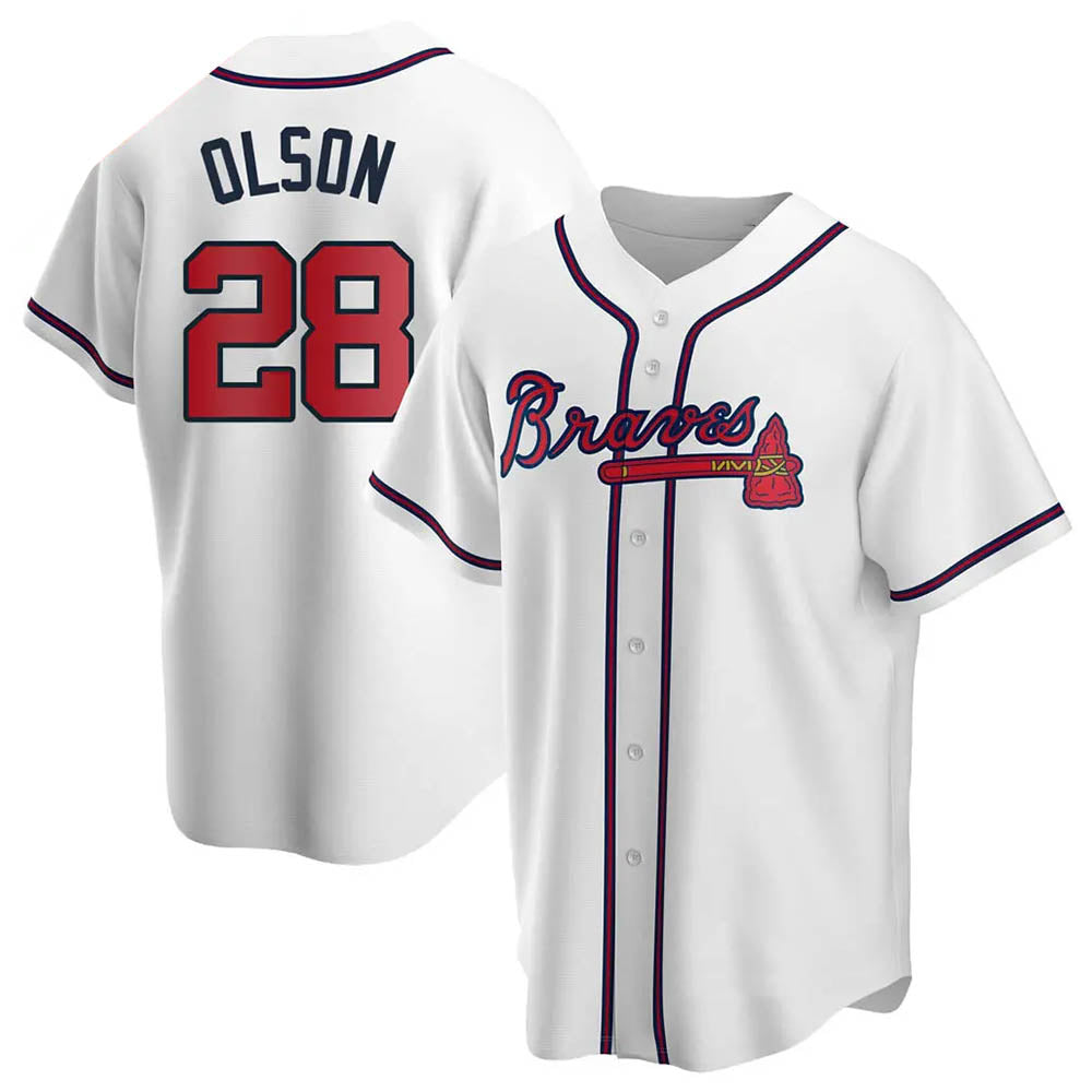 tores A.Braves #28 Matt Olson Player White Replica Home Stitched Jerseys