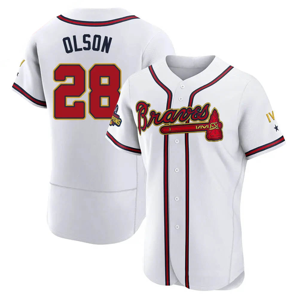 tores A.Braves #28 Matt Olson Player White&Gold Authentic Program Stitched Jerseys