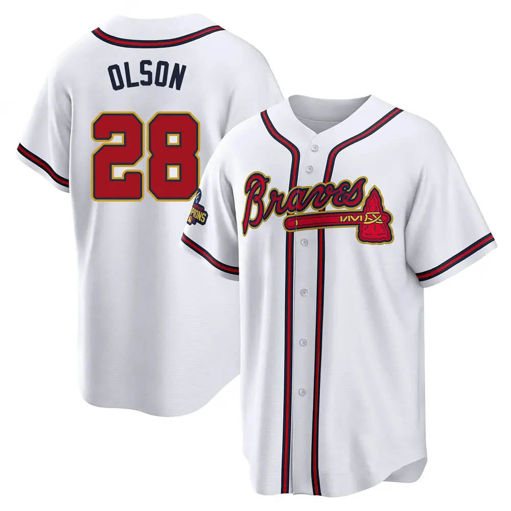 tores A.Braves #28 Matt Olson Player White&Gold Replica Program Stitched Jerseys