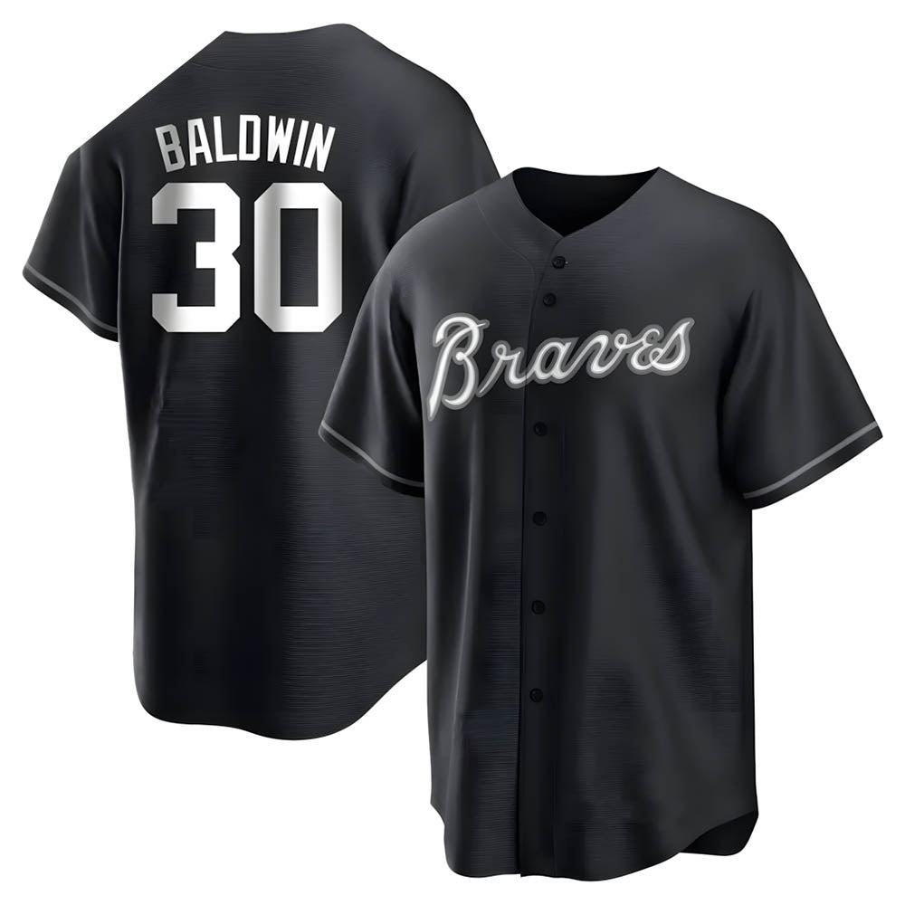tores A.Braves #30 Drake Baldwin player Black&White Replica Stitched Jerseys