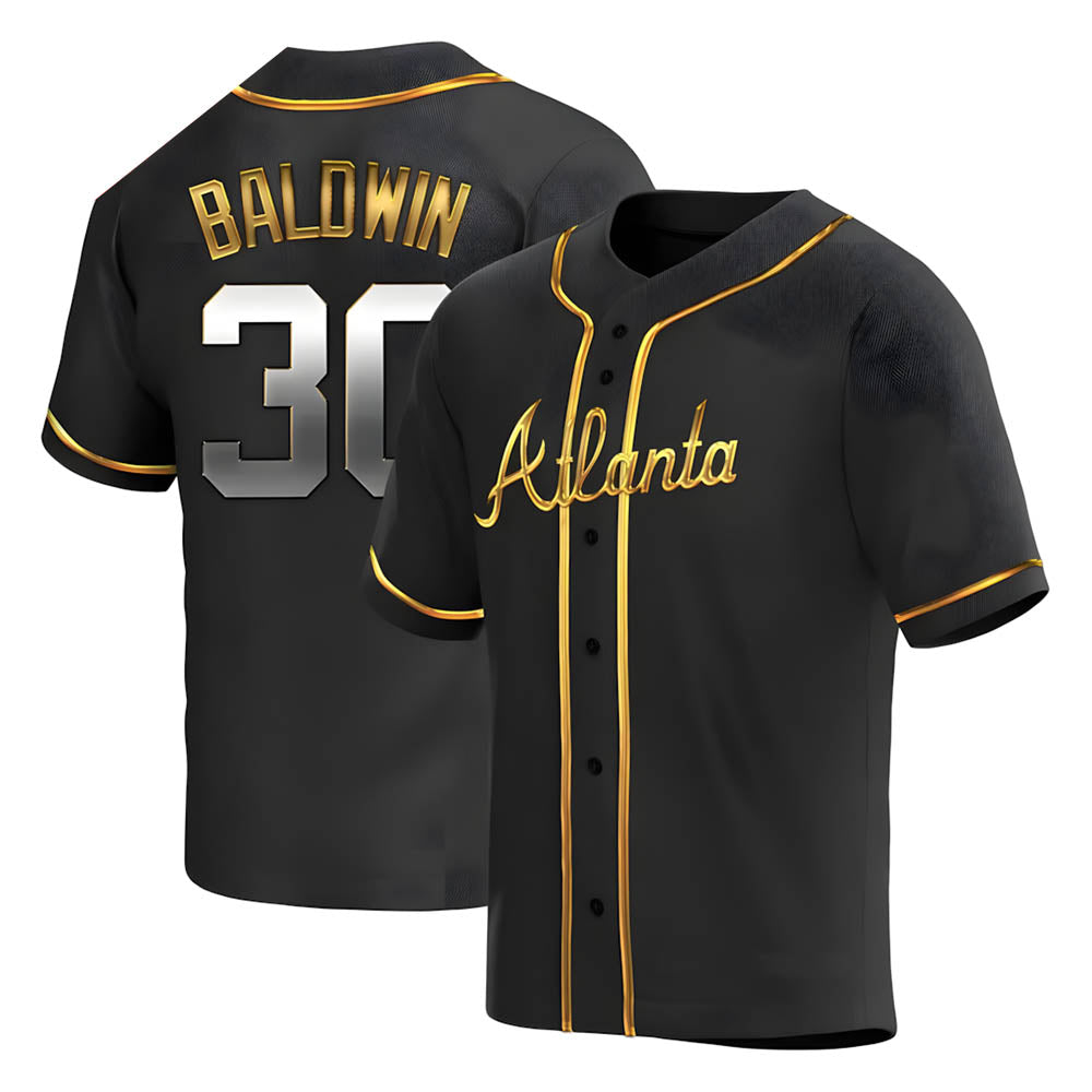 tores A.Braves #30 Drake Baldwin player Gold Replica Black en Alternate Stitched Jerseys