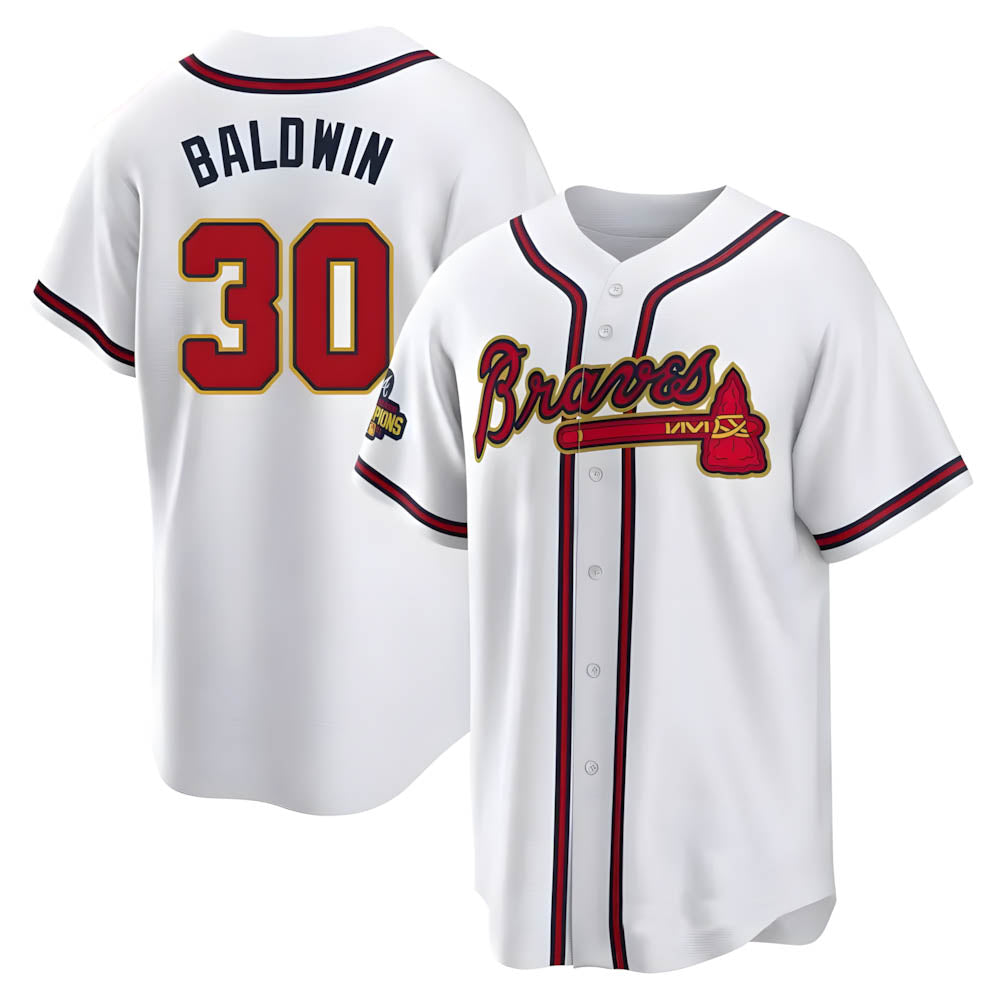 tores A.Braves #30 Drake Baldwin player Gold Replica White Program Stitched Jerseys