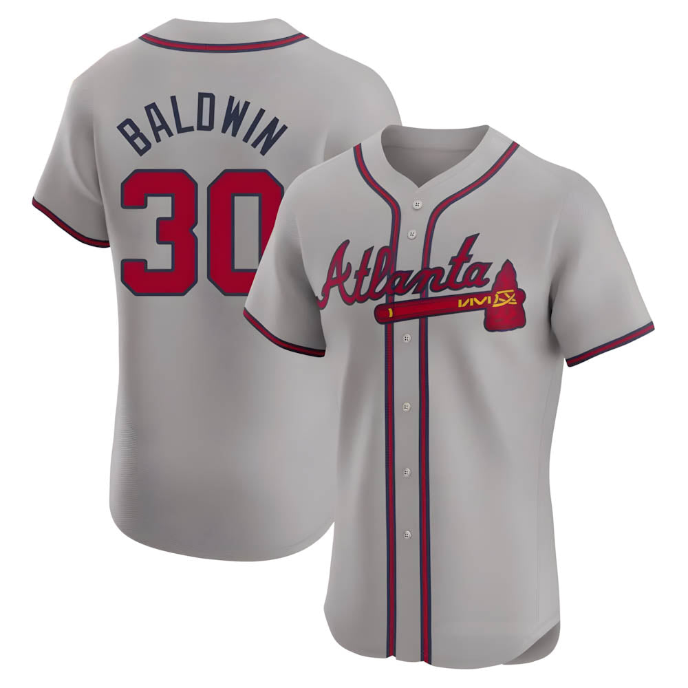 tores A.Braves #30 Drake Baldwin player Gray Elite Road Stitched Jerseys