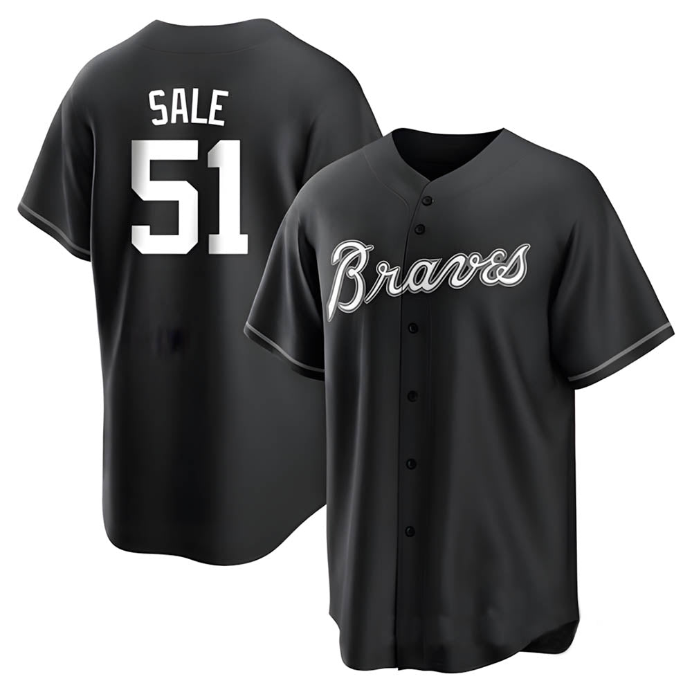 tores A.Braves #51 Chris Sale Player White&Black Replica Stitched Jerseys