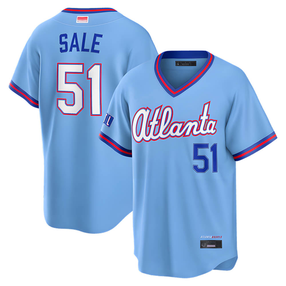 tores A.Braves #51 Chris Sale Player Powder Blue 2026 City Connect T shirt Stitched Jerseys