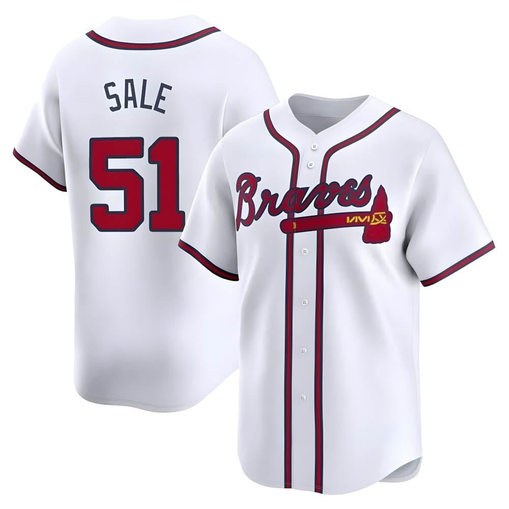 tores A.Braves #51 Chris Sale Player White Limited Home Stitched Jerseys