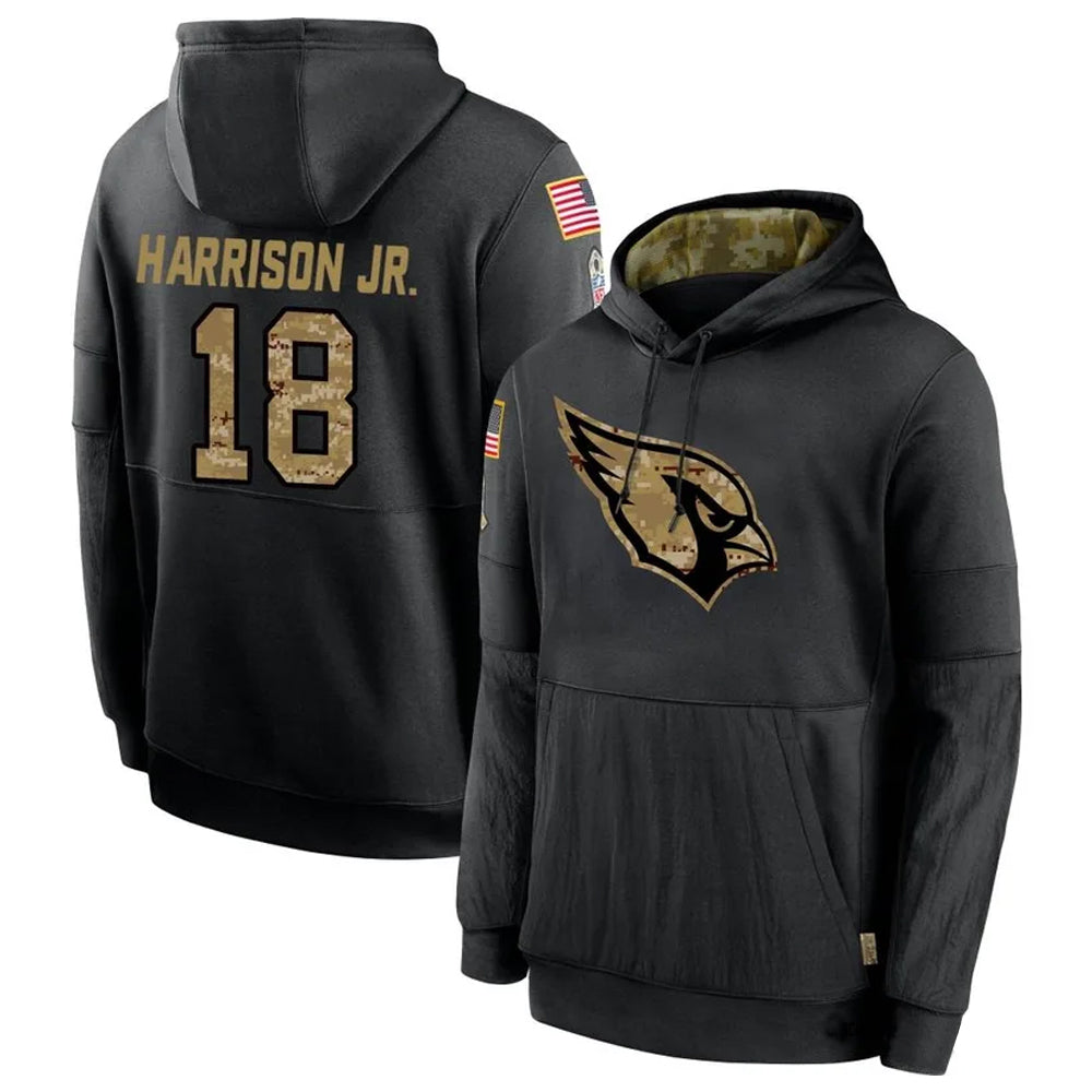 tores A.Cardinals #18 Marvin Harrison Jr. Player Black Salute to Service Hoodies  Stitched Jerseys