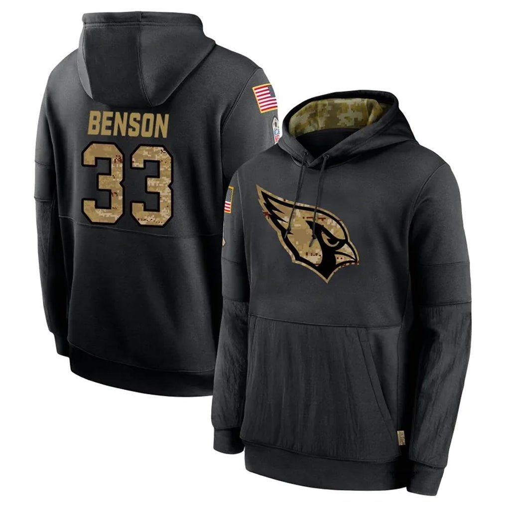 tores A.Cardinals #33 Trey Benson Player Black Salute to Service Hoodies Stitched Jerseys