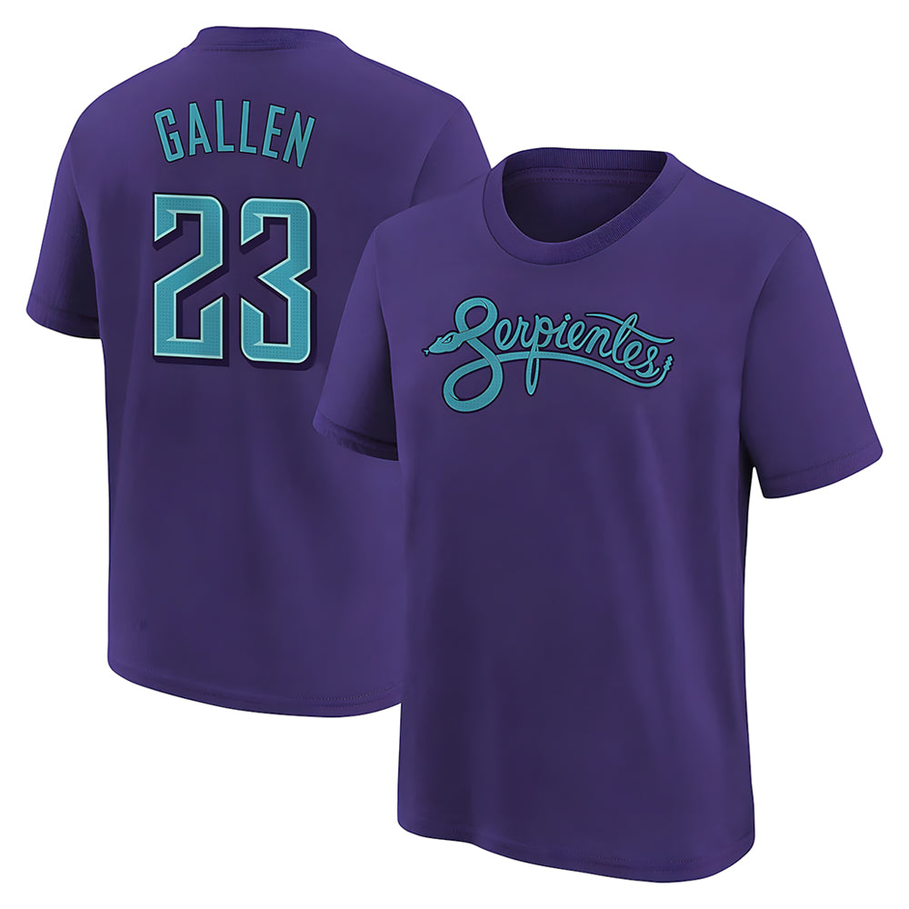 tores A.Diamondbacks #23 Zac Gallen Player Purple Fuse City Connect round collar T shirt Stitched Jerseys