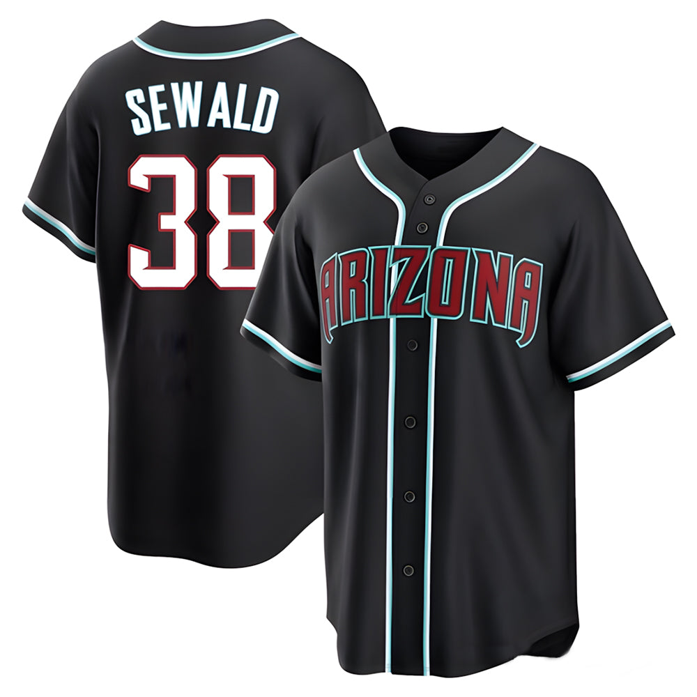 tores A.Diamondbacks #38 Paul Sewald Player  Black Replica Fashion Out Stitched Jersey