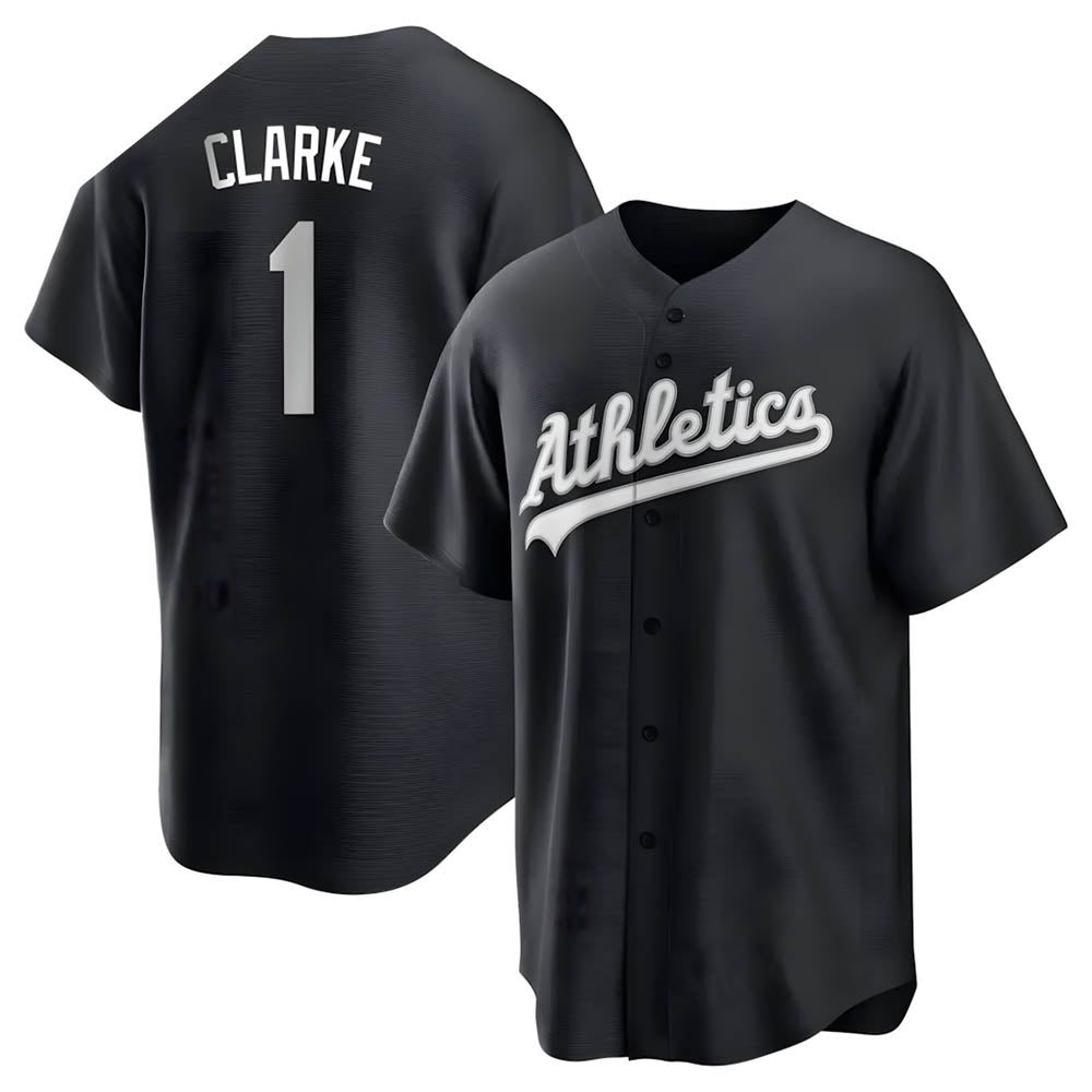 tores Athletics #1 Denzel Clarke player Black&White Replica Stitched Jersey