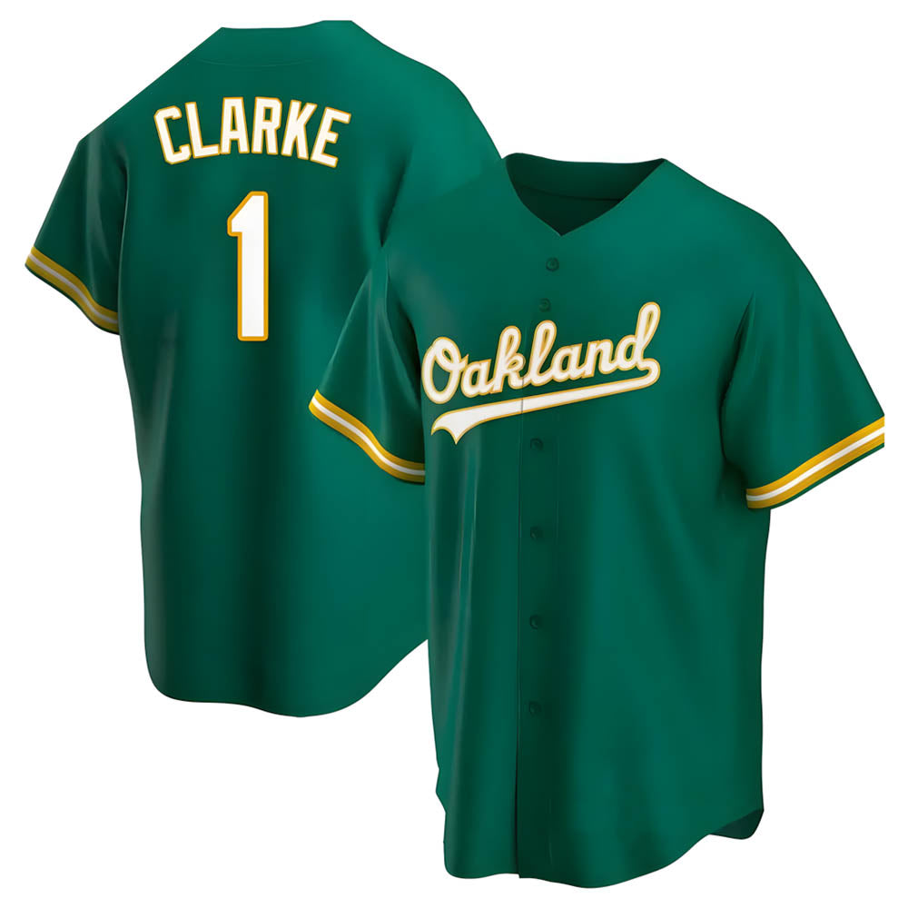 tores Athletics #1 Denzel Clarke player Green Replica Kelly Alternate Stitched Jersey